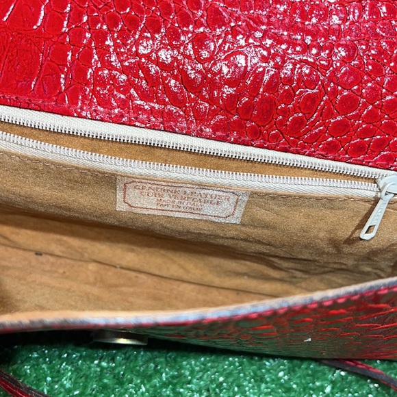 CUIR VERITABLE | Red Snakeskin Leather Bag/Clutch Made in Italy - Picture 3 of 8